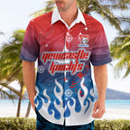 Personalized Newcastle Knights Hawaiian Shirt Y2K Grunge Aesthetic With Cyber Flames and Starburst Graphics