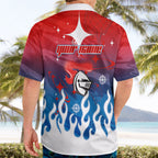 Personalized Newcastle Knights Hawaiian Shirt Y2K Grunge Aesthetic With Cyber Flames and Starburst Graphics