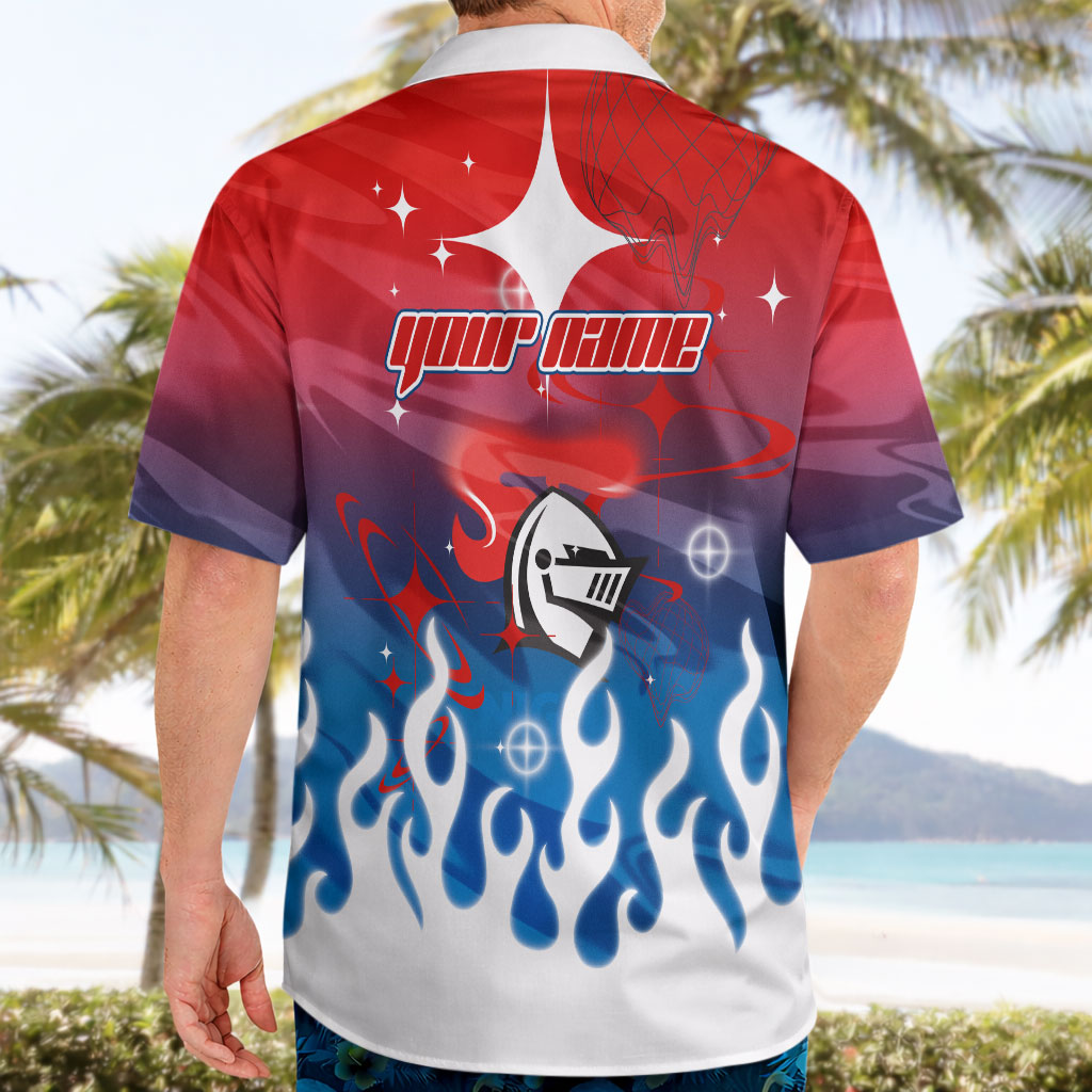 Personalized Newcastle Knights Hawaiian Shirt Y2K Grunge Aesthetic With Cyber Flames and Starburst Graphics