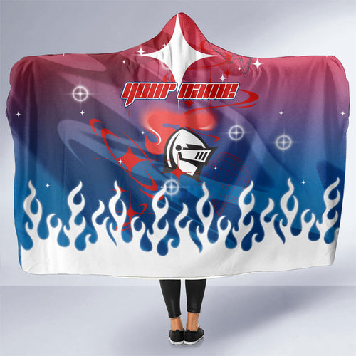 Personalized Newcastle Knights Hooded Blanket Y2K Grunge Aesthetic With Cyber Flames and Starburst Graphics
