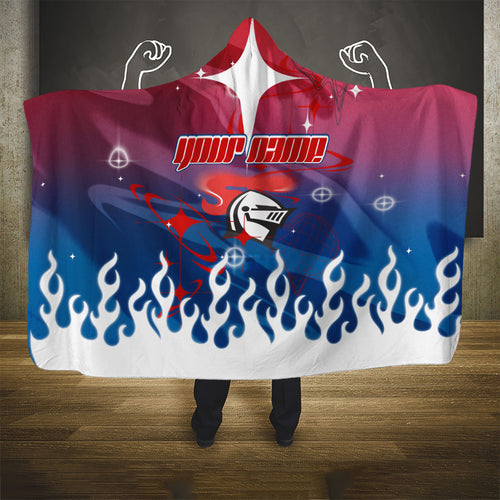 Personalized Newcastle Knights Hooded Blanket Y2K Grunge Aesthetic With Cyber Flames and Starburst Graphics