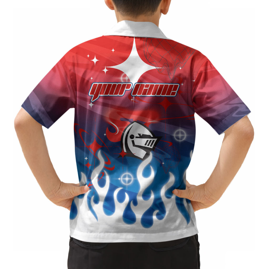 Personalized Newcastle Knights Kid Hawaiian Shirt Y2K Grunge Aesthetic With Cyber Flames and Starburst Graphics