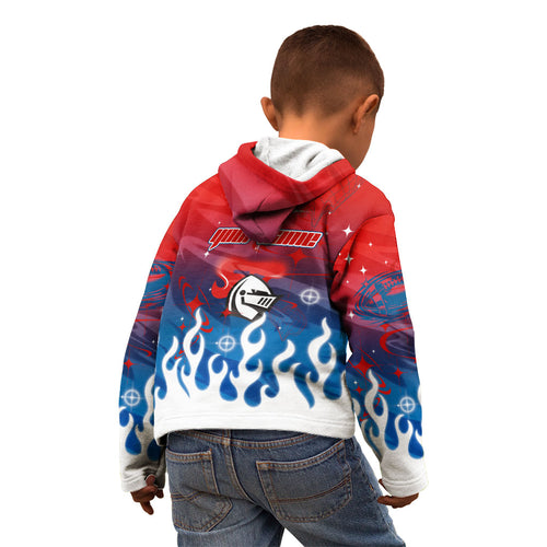 Personalized Newcastle Knights Kid Hoodie Y2K Grunge Aesthetic With Cyber Flames and Starburst Graphics