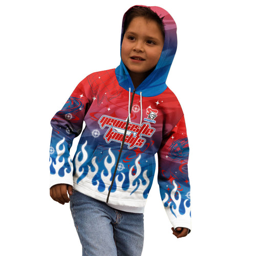 Personalized Newcastle Knights Kid Hoodie Y2K Grunge Aesthetic With Cyber Flames and Starburst Graphics