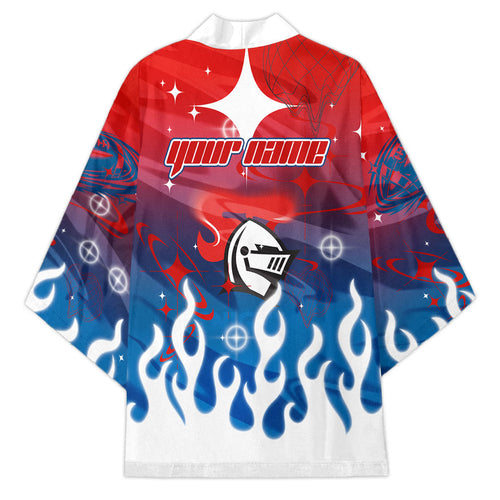 Personalized Newcastle Knights Kimono Y2K Grunge Aesthetic With Cyber Flames and Starburst Graphics