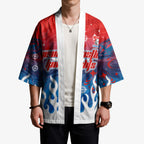 Personalized Newcastle Knights Kimono Y2K Grunge Aesthetic With Cyber Flames and Starburst Graphics