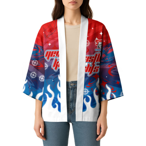 Personalized Newcastle Knights Kimono Y2K Grunge Aesthetic With Cyber Flames and Starburst Graphics