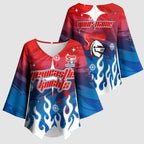 Personalized Newcastle Knights Kimono Sleeve Blouse Y2K Grunge Aesthetic With Cyber Flames and Starburst Graphics