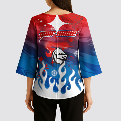 Personalized Newcastle Knights Kimono Sleeve Blouse Y2K Grunge Aesthetic With Cyber Flames and Starburst Graphics
