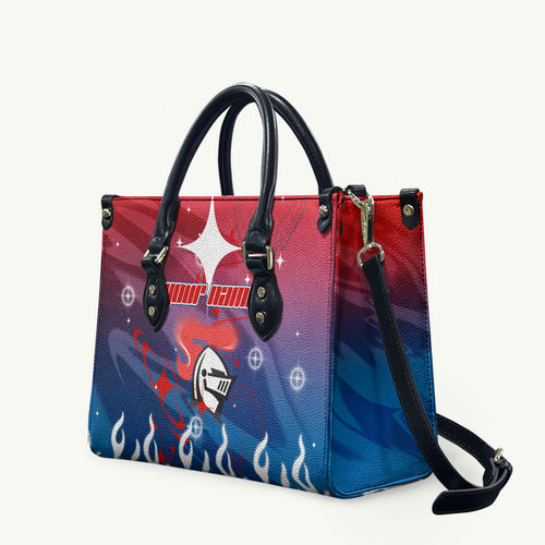 Personalized Newcastle Knights Leather Bag Y2K Grunge Aesthetic With Cyber Flames and Starburst Graphics