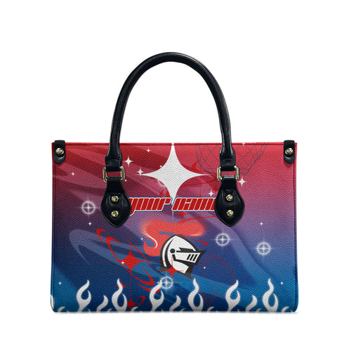 Personalized Newcastle Knights Leather Bag Y2K Grunge Aesthetic With Cyber Flames and Starburst Graphics