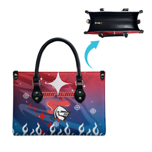 Personalized Newcastle Knights Leather Bag Y2K Grunge Aesthetic With Cyber Flames and Starburst Graphics