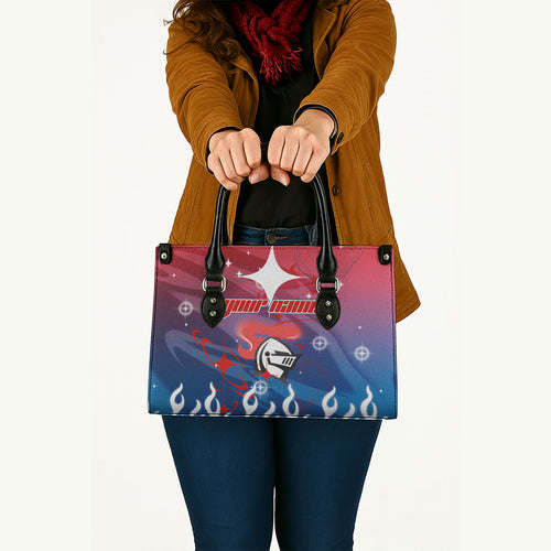 Personalized Newcastle Knights Leather Bag Y2K Grunge Aesthetic With Cyber Flames and Starburst Graphics