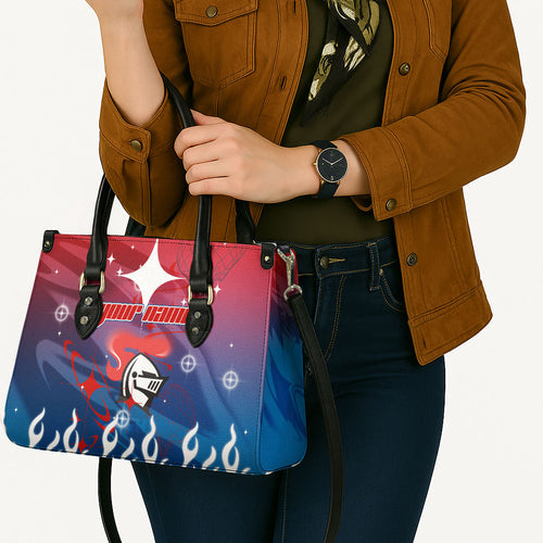 Personalized Newcastle Knights Leather Bag Y2K Grunge Aesthetic With Cyber Flames and Starburst Graphics