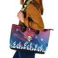 Personalized Newcastle Knights Leather Tote Bag Y2K Grunge Aesthetic With Cyber Flames and Starburst Graphics