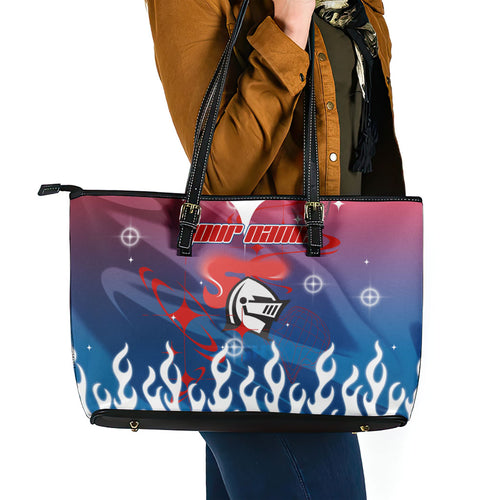 Personalized Newcastle Knights Leather Tote Bag Y2K Grunge Aesthetic With Cyber Flames and Starburst Graphics