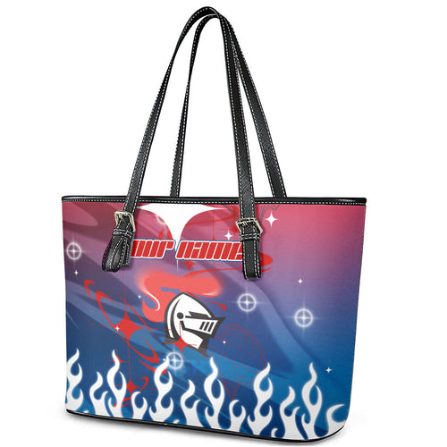 Personalized Newcastle Knights Leather Tote Bag Y2K Grunge Aesthetic With Cyber Flames and Starburst Graphics