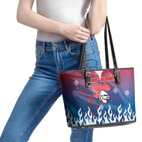 Personalized Newcastle Knights Leather Tote Bag Y2K Grunge Aesthetic With Cyber Flames and Starburst Graphics