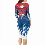 Personalized Newcastle Knights Long Sleeve Bodycon Dress Y2K Grunge Aesthetic With Cyber Flames and Starburst Graphics
