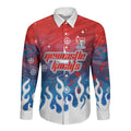 Personalized Newcastle Knights Long Sleeve Button Shirt Y2K Grunge Aesthetic With Cyber Flames and Starburst Graphics