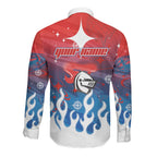 Personalized Newcastle Knights Long Sleeve Button Shirt Y2K Grunge Aesthetic With Cyber Flames and Starburst Graphics
