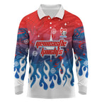 Personalized Newcastle Knights Long Sleeve Polo Shirt Y2K Grunge Aesthetic With Cyber Flames and Starburst Graphics