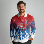 Personalized Newcastle Knights Long Sleeve Polo Shirt Y2K Grunge Aesthetic With Cyber Flames and Starburst Graphics