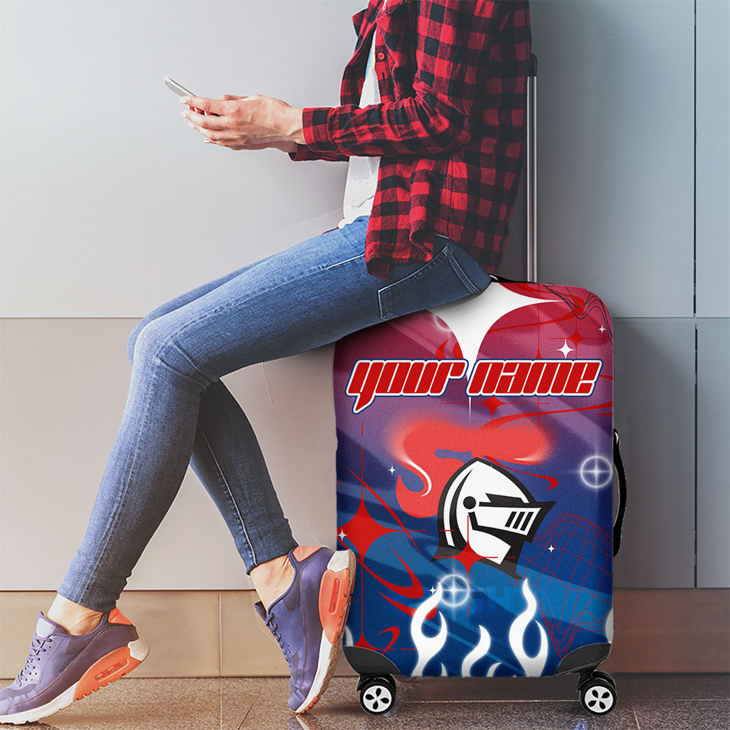 Personalized Newcastle Knights Luggage Cover Y2K Grunge Aesthetic With Cyber Flames and Starburst Graphics
