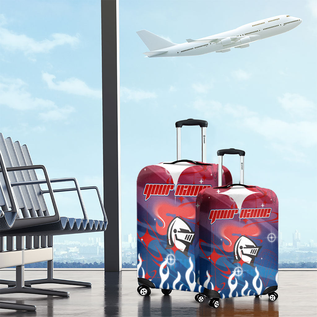 Personalized Newcastle Knights Luggage Cover Y2K Grunge Aesthetic With Cyber Flames and Starburst Graphics