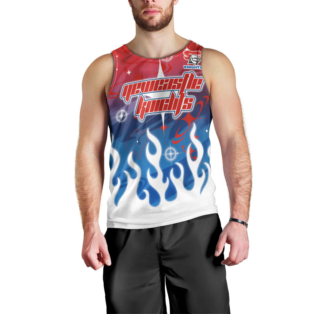 Personalized Newcastle Knights Men Tank Top Y2K Grunge Aesthetic With Cyber Flames and Starburst Graphics