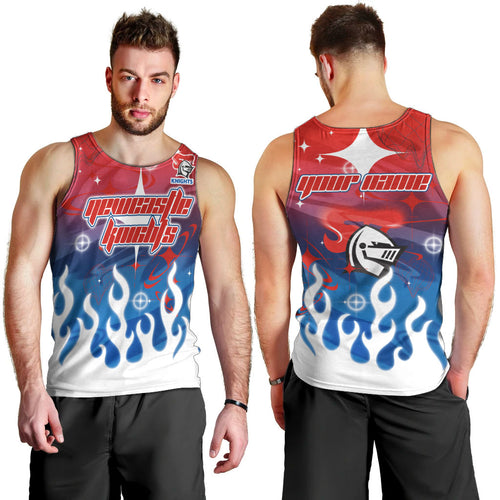 Personalized Newcastle Knights Men Tank Top Y2K Grunge Aesthetic With Cyber Flames and Starburst Graphics