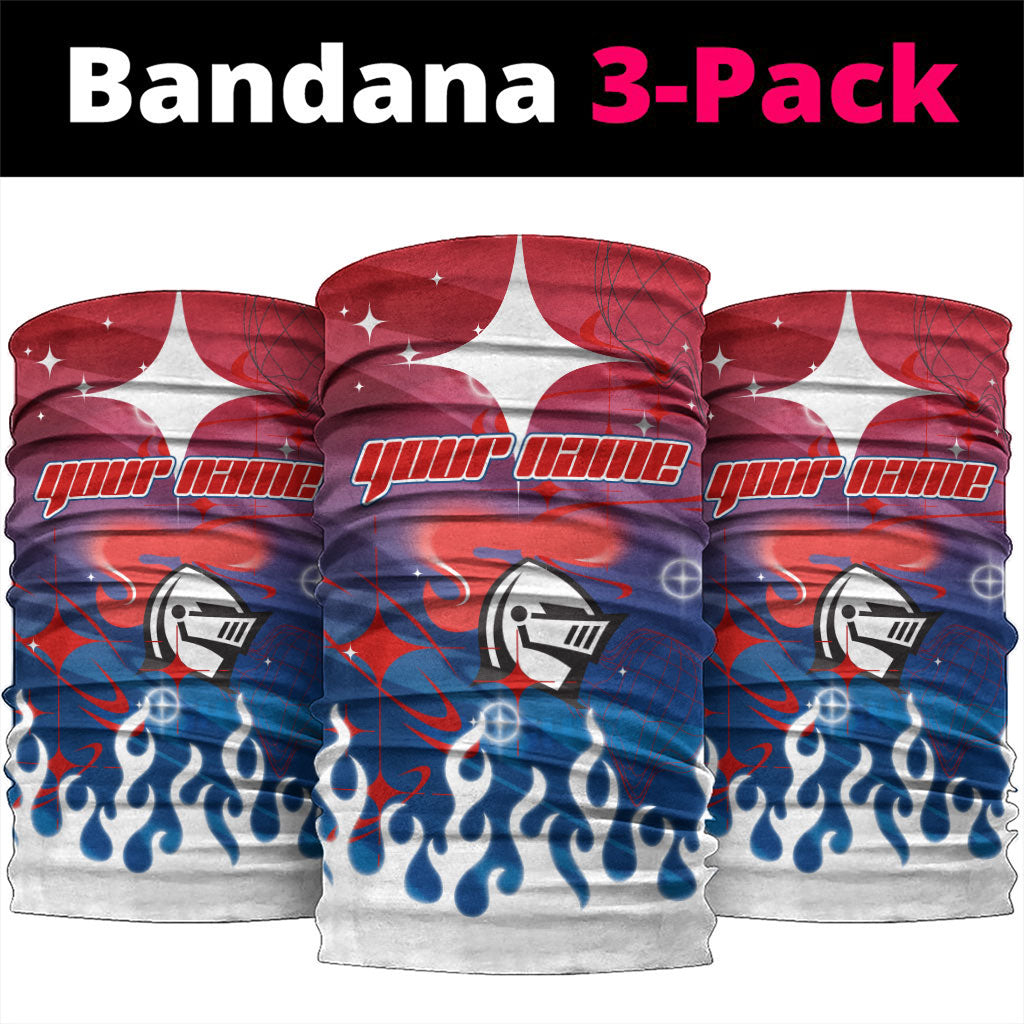 Personalized Newcastle Knights Neck Gaiter Y2K Grunge Aesthetic With Cyber Flames and Starburst Graphics