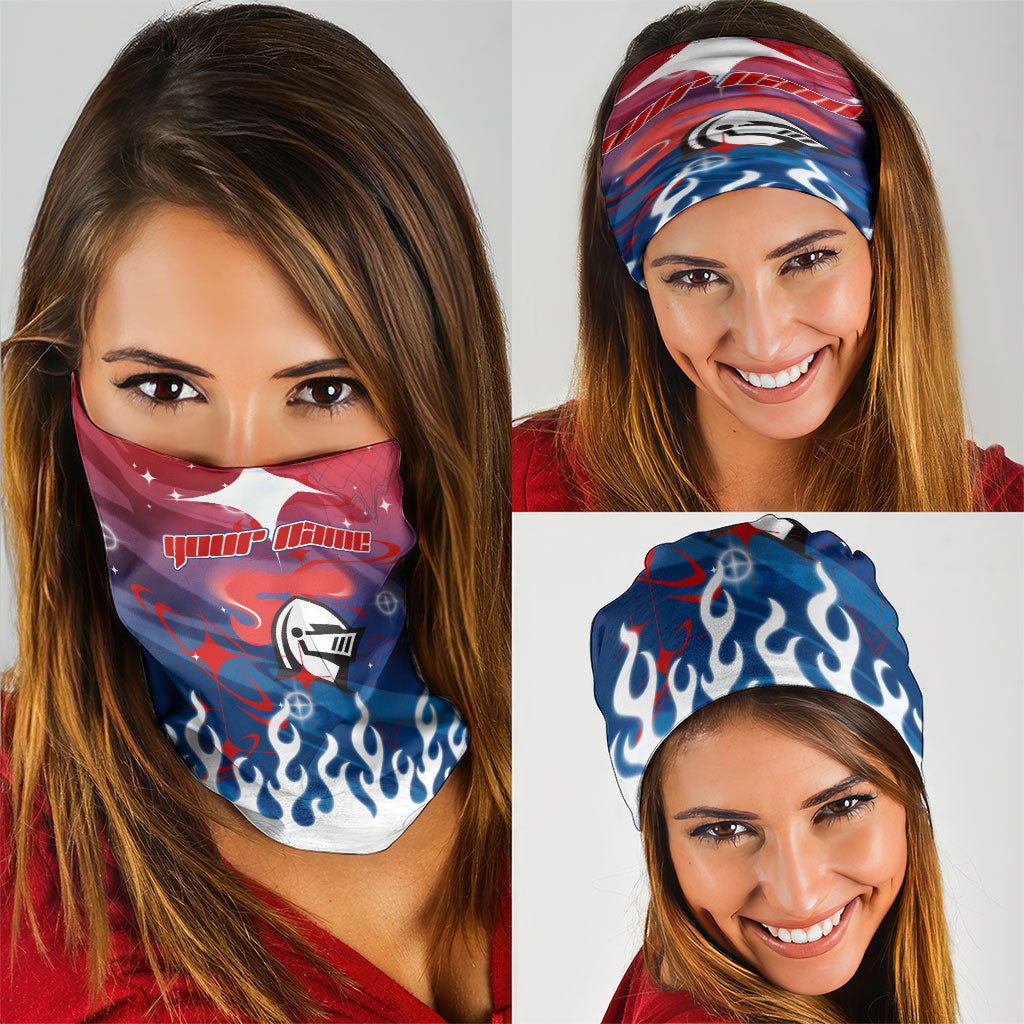 Personalized Newcastle Knights Neck Gaiter Y2K Grunge Aesthetic With Cyber Flames and Starburst Graphics