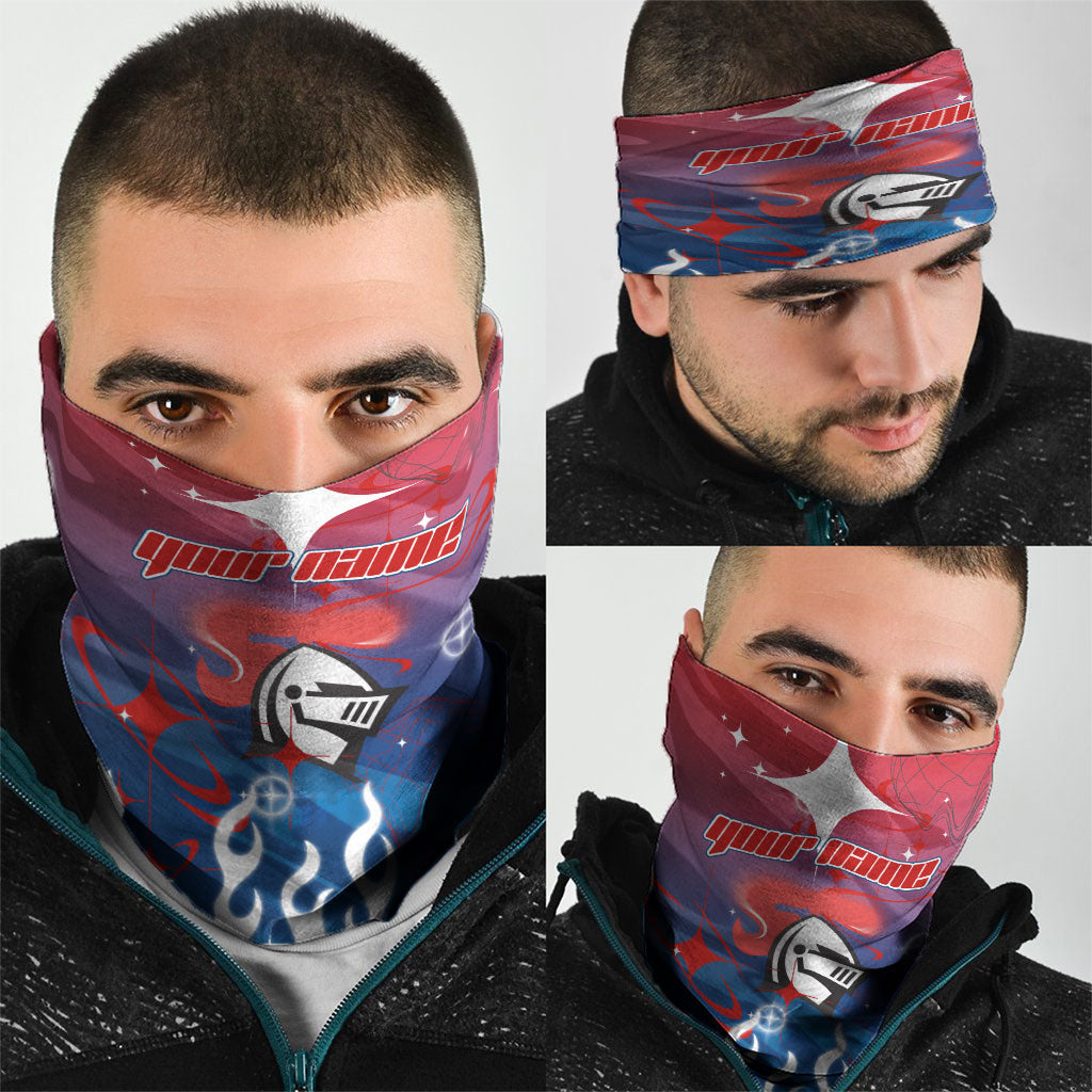 Personalized Newcastle Knights Neck Gaiter Y2K Grunge Aesthetic With Cyber Flames and Starburst Graphics