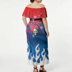 Personalized Newcastle Knights Off Shoulder Maxi Dress Y2K Grunge Aesthetic With Cyber Flames and Starburst Graphics