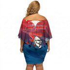 Personalized Newcastle Knights Off Shoulder Short Dress Y2K Grunge Aesthetic With Cyber Flames and Starburst Graphics