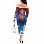 Personalized Newcastle Knights Off The Shoulder Long Sleeve Dress Y2K Grunge Aesthetic With Cyber Flames and Starburst Graphics