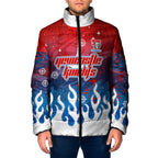 Personalized Newcastle Knights Padded Jacket Y2K Grunge Aesthetic With Cyber Flames and Starburst Graphics