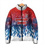 Personalized Newcastle Knights Padded Jacket Y2K Grunge Aesthetic With Cyber Flames and Starburst Graphics