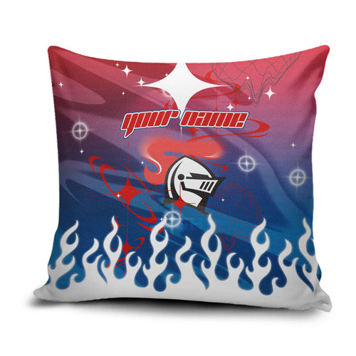 Personalized Newcastle Knights Pillow Cover Y2K Grunge Aesthetic With Cyber Flames and Starburst Graphics
