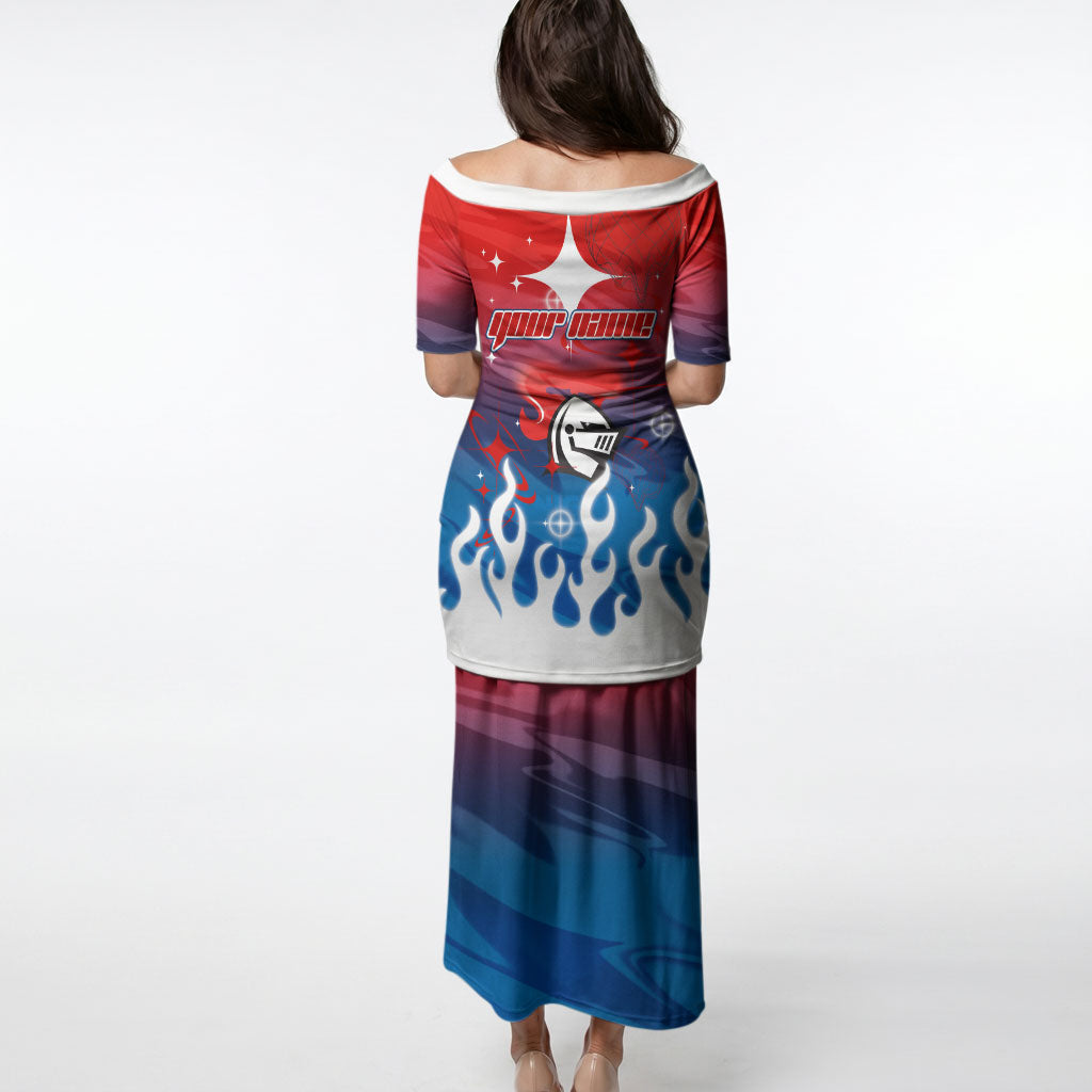 Personalized Newcastle Knights Puletasi Y2K Grunge Aesthetic With Cyber Flames and Starburst Graphics