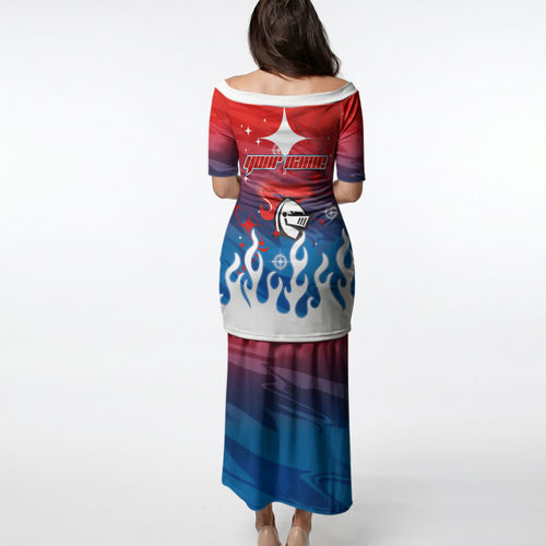 Personalized Newcastle Knights Puletasi Y2K Grunge Aesthetic With Cyber Flames and Starburst Graphics