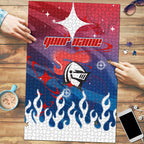 Personalized Newcastle Knights Puzzle Y2K Grunge Aesthetic With Cyber Flames and Starburst Graphics