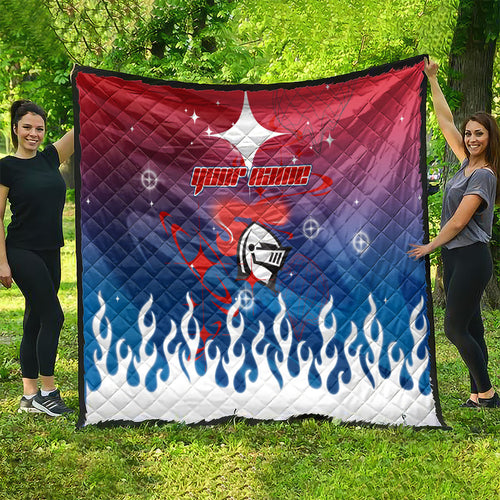 Personalized Newcastle Knights Quilt Y2K Grunge Aesthetic With Cyber Flames and Starburst Graphics