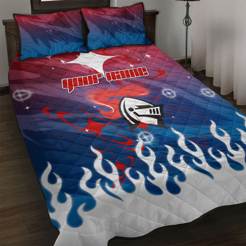 Personalized Newcastle Knights Quilt Bed Set Y2K Grunge Aesthetic With Cyber Flames and Starburst Graphics