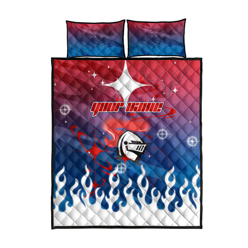 Personalized Newcastle Knights Quilt Bed Set Y2K Grunge Aesthetic With Cyber Flames and Starburst Graphics