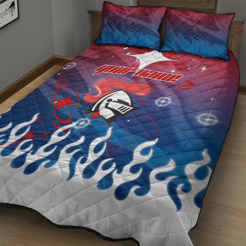 Personalized Newcastle Knights Quilt Bed Set Y2K Grunge Aesthetic With Cyber Flames and Starburst Graphics