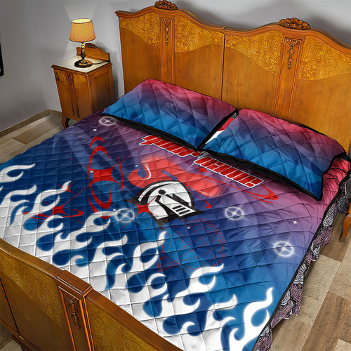 Personalized Newcastle Knights Quilt Bed Set Y2K Grunge Aesthetic With Cyber Flames and Starburst Graphics