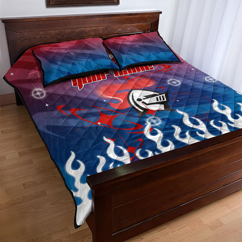 Personalized Newcastle Knights Quilt Bed Set Y2K Grunge Aesthetic With Cyber Flames and Starburst Graphics