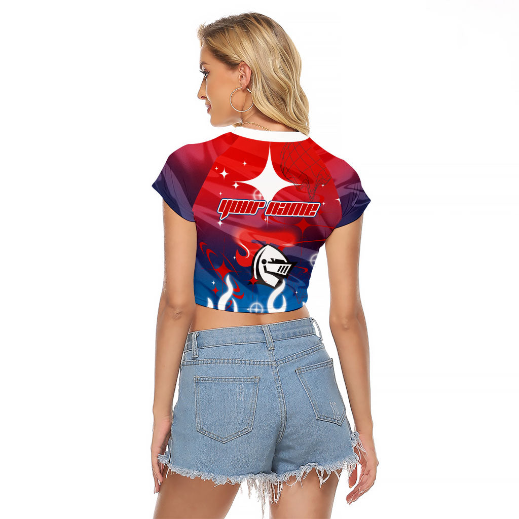 Personalized Newcastle Knights Raglan Cropped T Shirt Y2K Grunge Aesthetic With Cyber Flames and Starburst Graphics